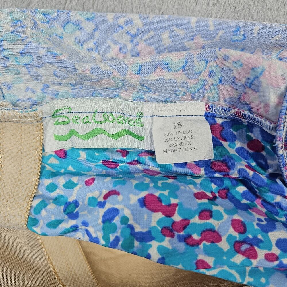 Vintage Sea Waves Swim Dress Womens Size 18 Multicolor Pink Blue Preppy Beach - Picture 5 of 13